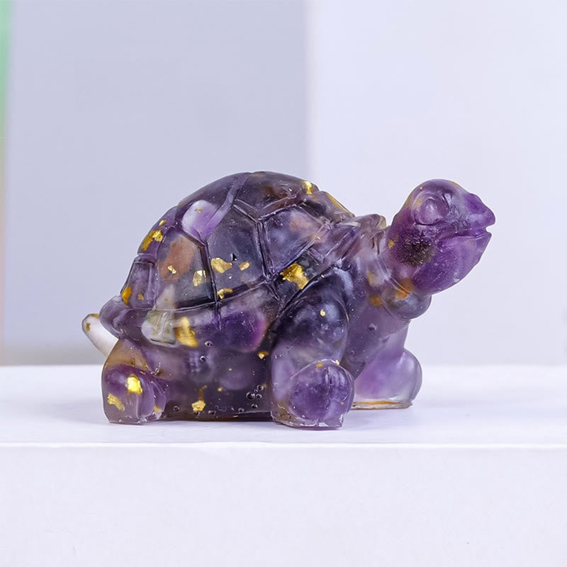 Estatua decorativa de tortuga pequeña de resina con grava de cristal natural de Buddha Stones - Amatista (27*50 mm) - image 1