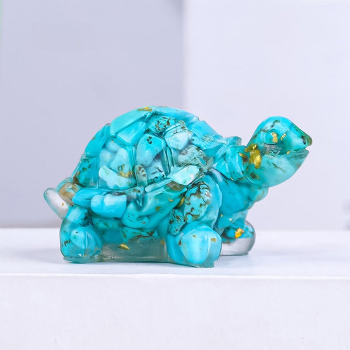 Estatua decorativa de tortuga pequeña de resina con grava de cristal natural de Buddha Stones - Turquesa (27*50 mm) - image 12