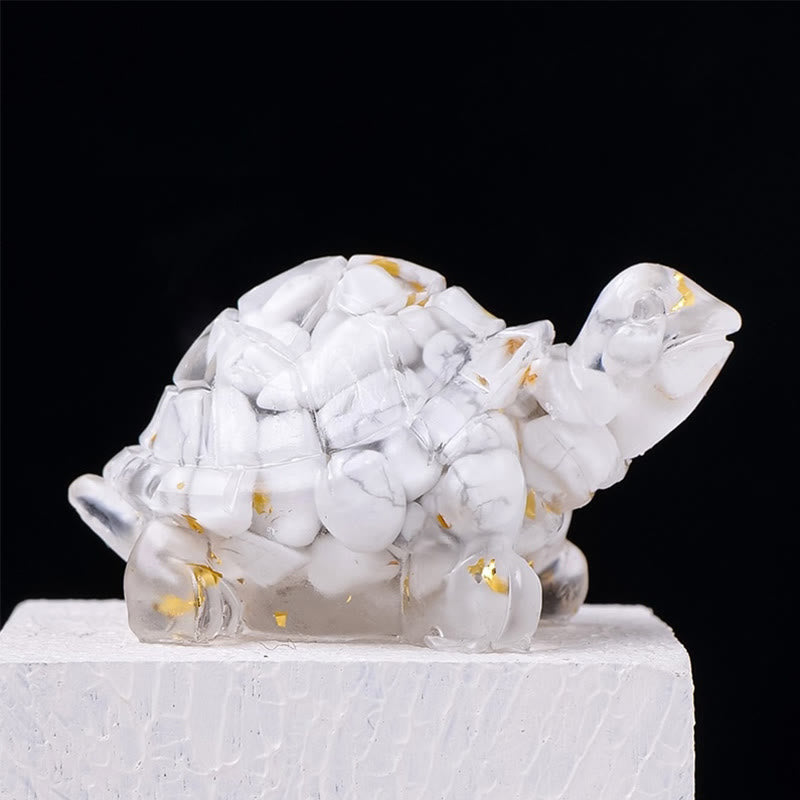 Estatua decorativa de tortuga pequeña de resina con grava de cristal natural de Buddha Stones - Turquesa blanca (27*50 mm) - image 14