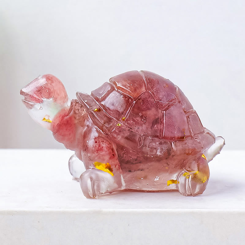 Estatua decorativa de tortuga pequeña de resina con grava de cristal natural de Buddha Stones - Cuarzo de fresa - image 20