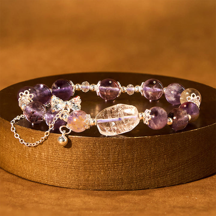 Pulsera de la sabiduría con arco fantasma morado natural de Buddha Stones