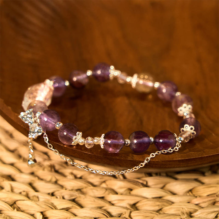 Pulsera de la sabiduría con arco fantasma morado natural de Buddha Stones