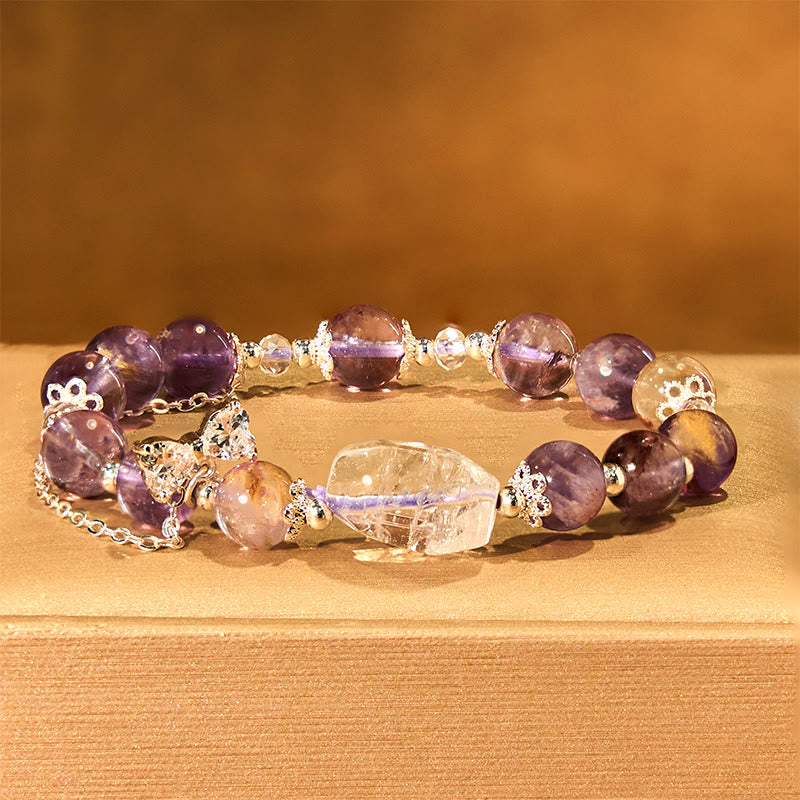 Pulsera de la sabiduría con arco fantasma morado natural de Buddha Stones