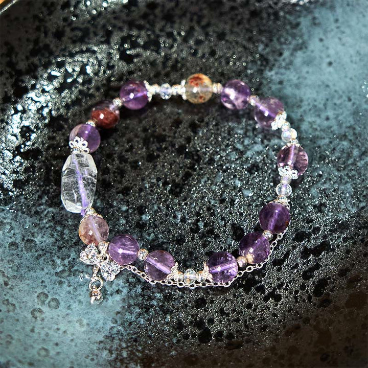Pulsera de la sabiduría con arco fantasma morado natural de Buddha Stones