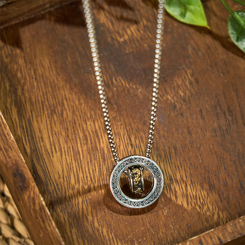 Collar con colgante giratorio de riqueza y hebilla de paz con doble anillo de Buddha Stones PiXiu - image 4