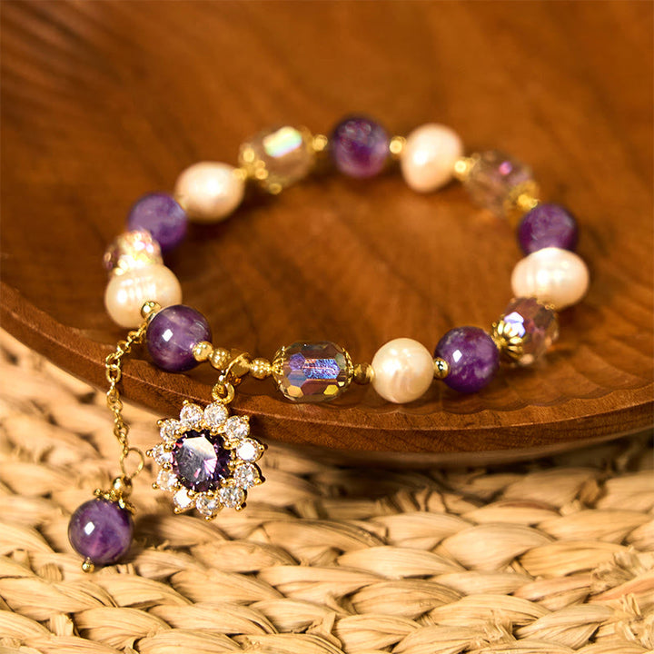 Pulsera de comunicación con amatista, perla y girasol de Buddha Stones