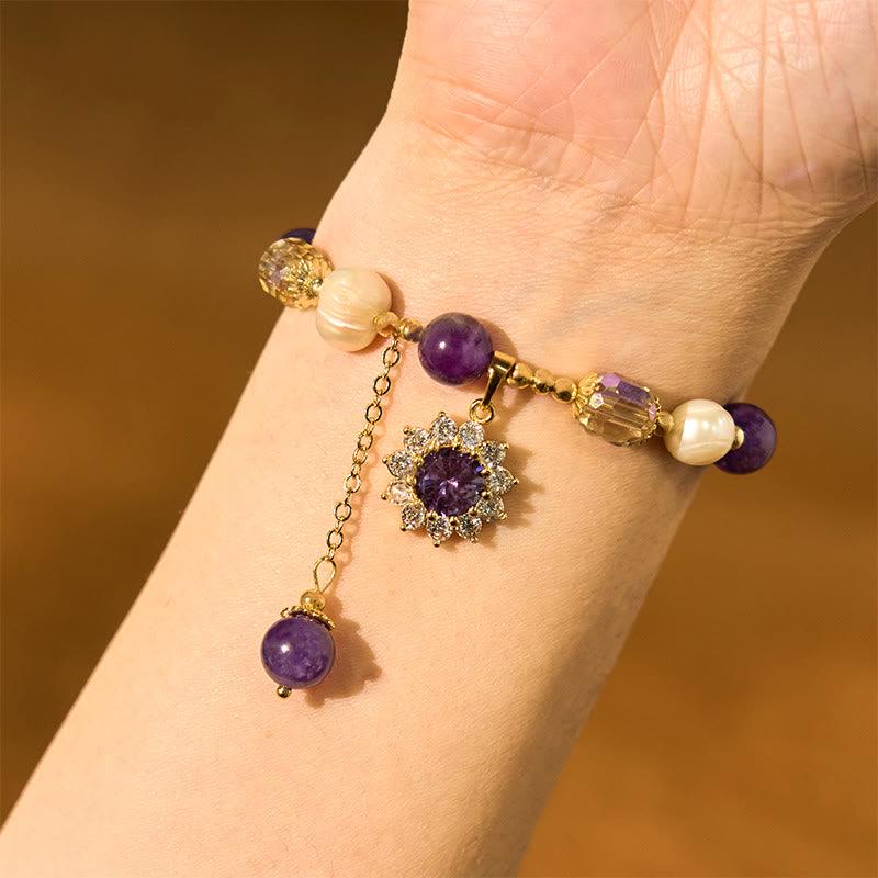 Pulsera de comunicación con amatista, perla y girasol de Buddha Stones