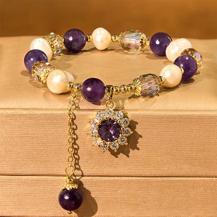 Pulsera de comunicación con amatista, perla y girasol de Buddha Stones