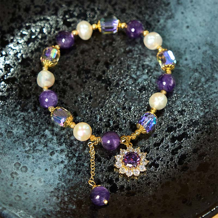 Pulsera de comunicación con amatista, perla y girasol de Buddha Stones