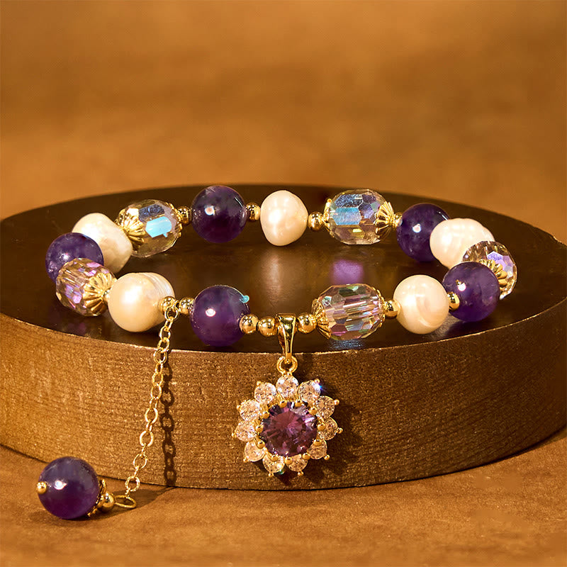 Pulsera de comunicación con amatista, perla y girasol de Buddha Stones