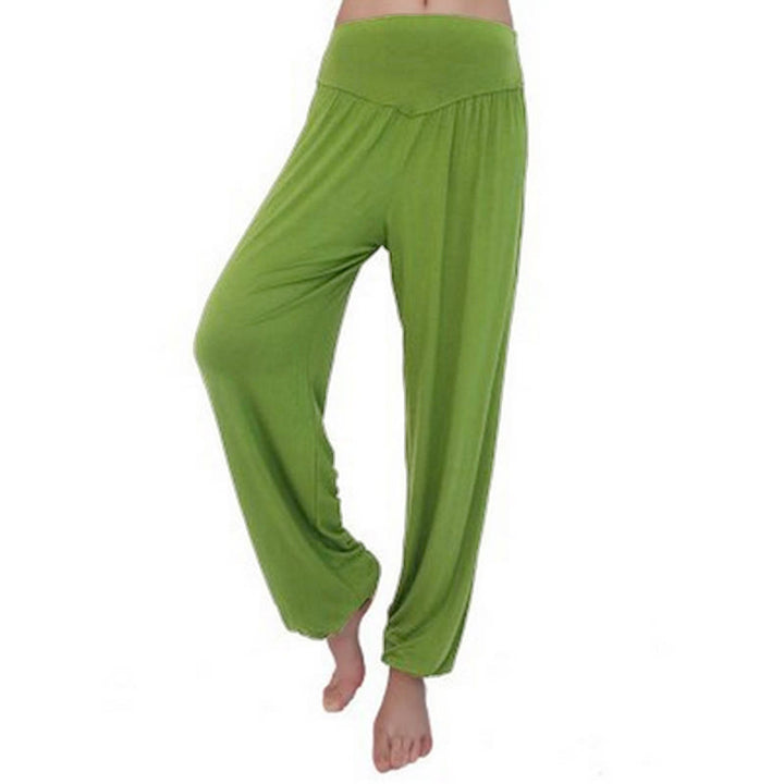 Pantalones Harem largos de danza de yoga modal de color sólido con Buddha Stones