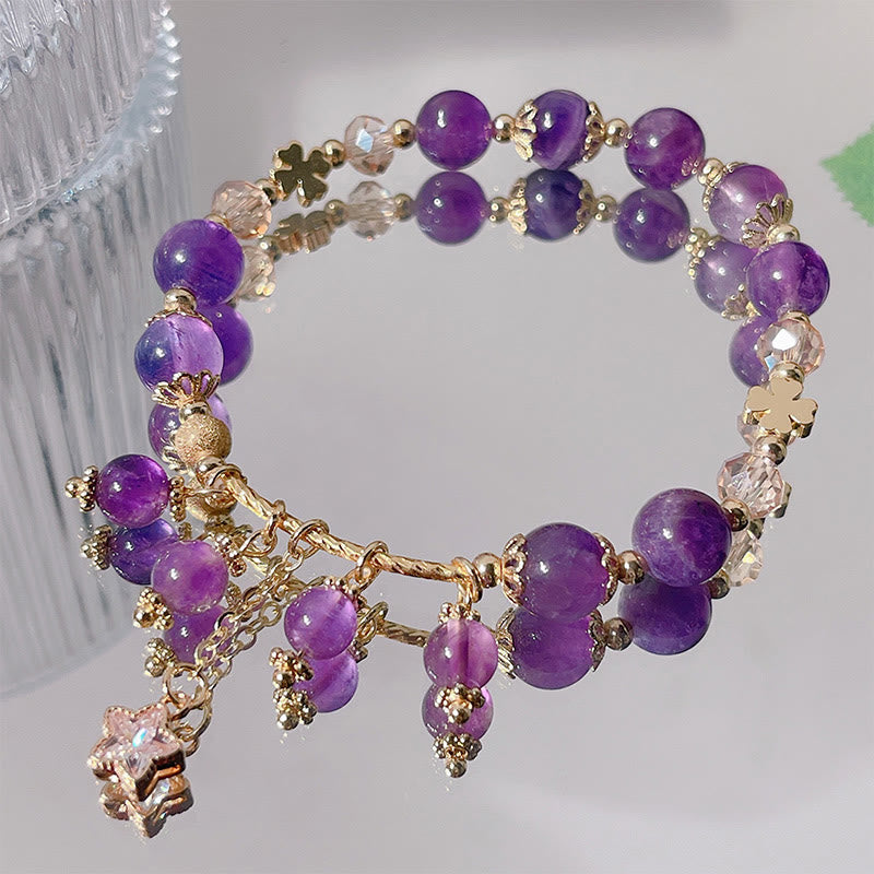 Pulsera de la paz con trébol de cuatro hojas y amatista natural de Buddha Stones
