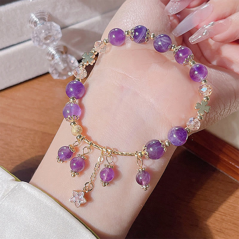 Pulsera de la paz con trébol de cuatro hojas y amatista natural de Buddha Stones