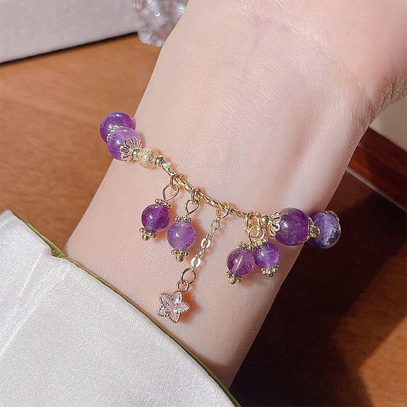 Pulsera de la paz con trébol de cuatro hojas y amatista natural de Buddha Stones