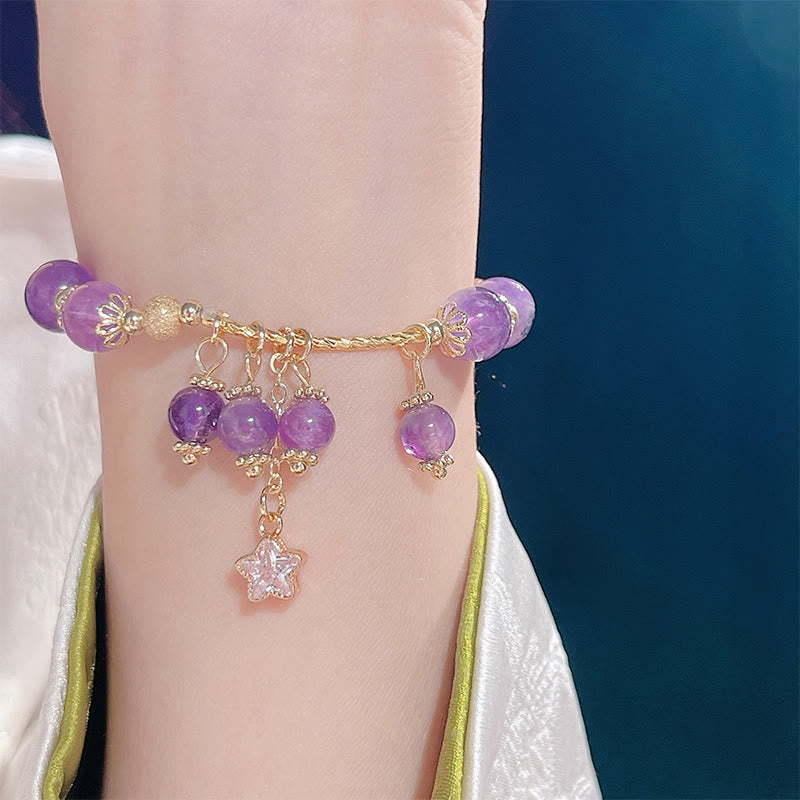 Pulsera de la paz con trébol de cuatro hojas y amatista natural de Buddha Stones