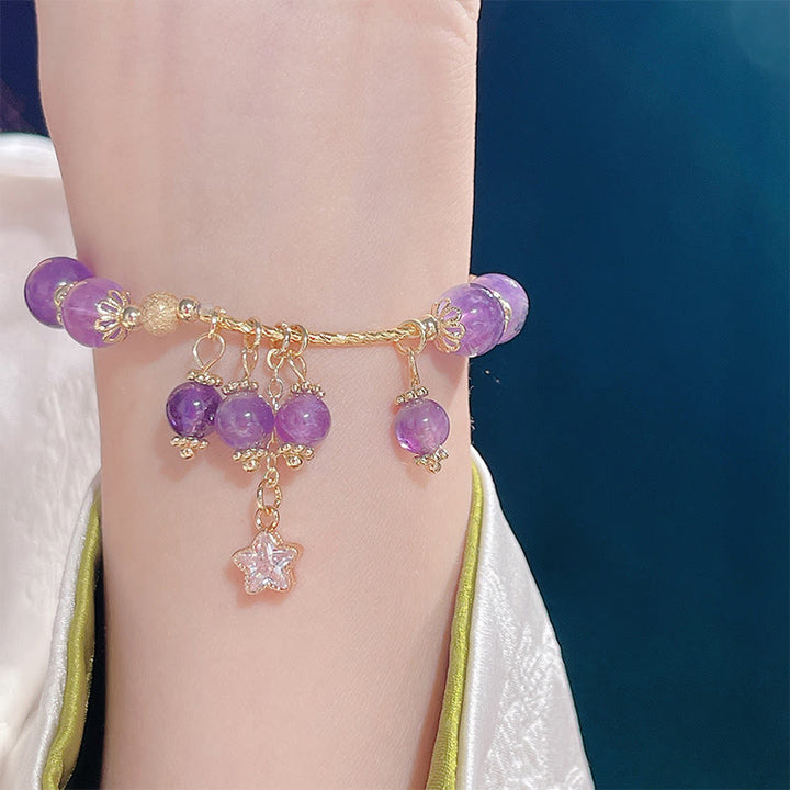 Pulsera de la paz con trébol de cuatro hojas y amatista natural de Buddha Stones