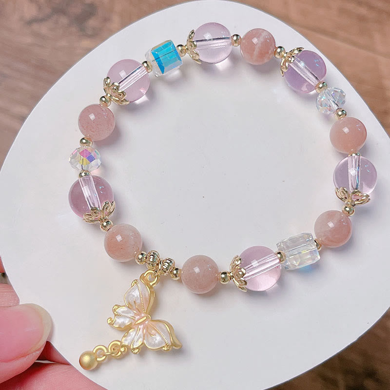 Pulsera de la paz con mariposa y piedra solar de amatista natural de Buddha Stones