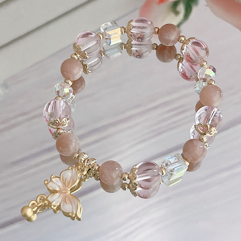 Pulsera de la paz con mariposa y piedra solar de amatista natural de Buddha Stones
