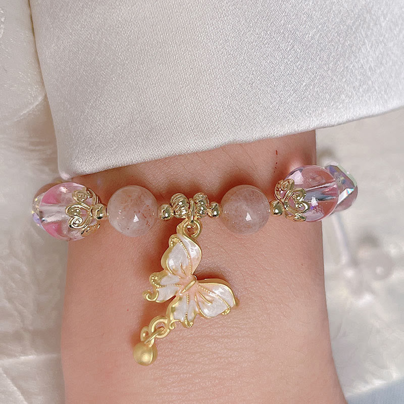 Pulsera de la paz con mariposa y piedra solar de amatista natural de Buddha Stones