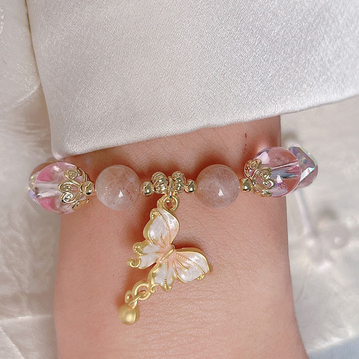 Pulsera de la paz con mariposa y piedra solar de amatista natural de Buddha Stones