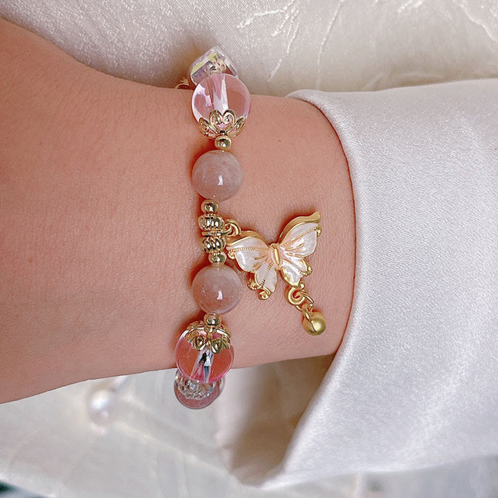 Pulsera de la paz con mariposa y piedra solar de amatista natural de Buddha Stones