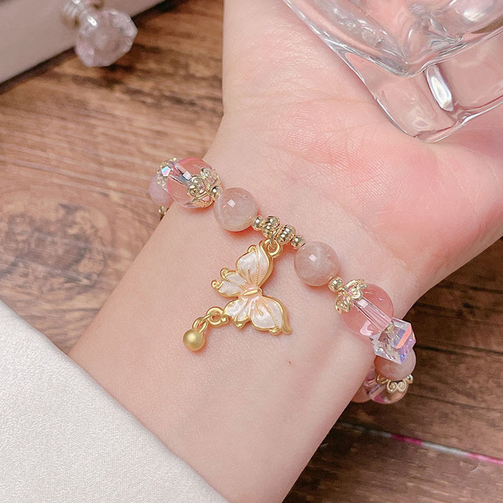 Pulsera de la paz con mariposa y piedra solar de amatista natural de Buddha Stones