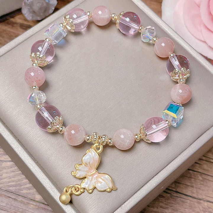 Pulsera de la paz con mariposa y piedra solar de amatista natural de Buddha Stones