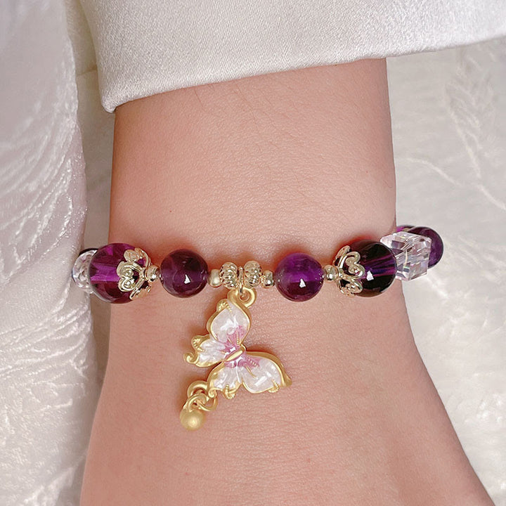 Pulsera de la paz con mariposa y piedra solar de amatista natural de Buddha Stones