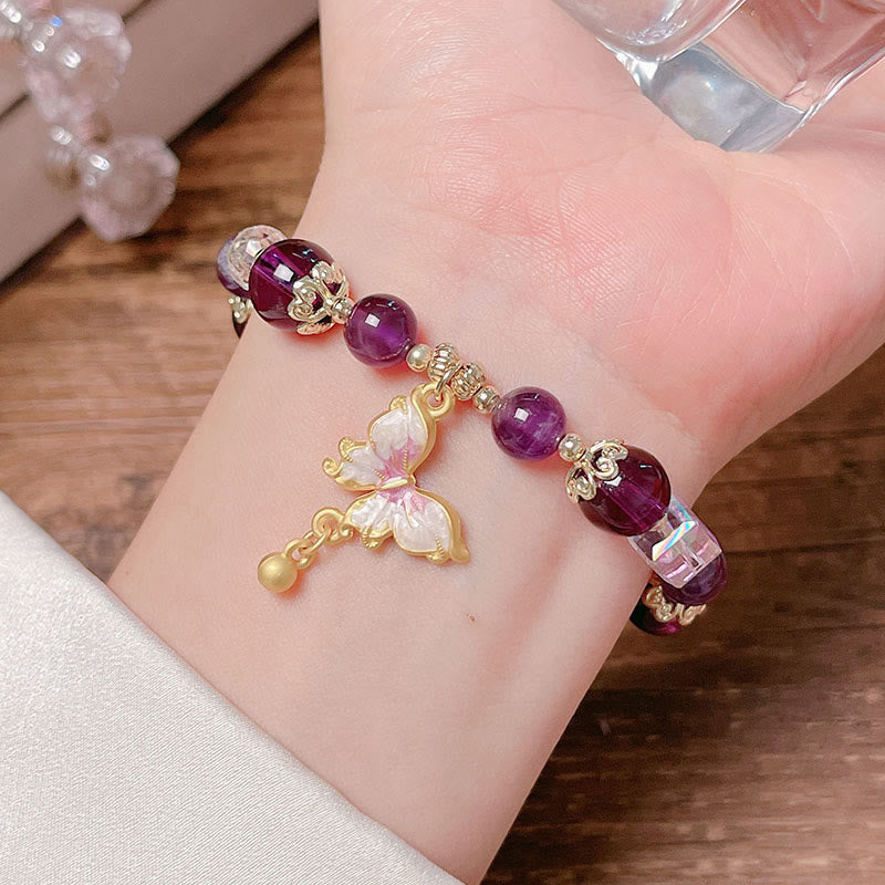 Pulsera de la paz con mariposa y piedra solar de amatista natural de Buddha Stones