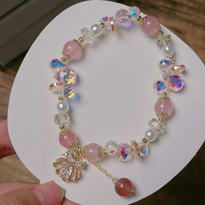 Pulsera positiva de concha de perla y cuarzo fresa natural de Buddha Stones