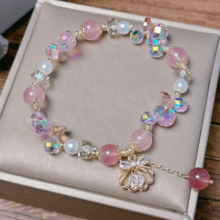 Pulsera positiva de concha de perla y cuarzo fresa natural de Buddha Stones