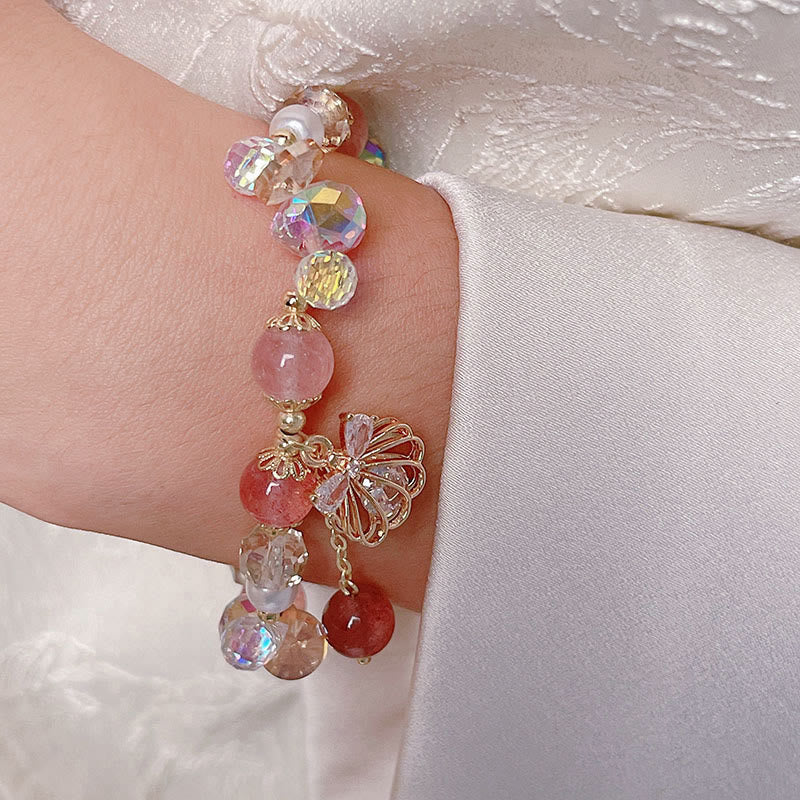 Pulsera positiva de concha de perla y cuarzo fresa natural de Buddha Stones