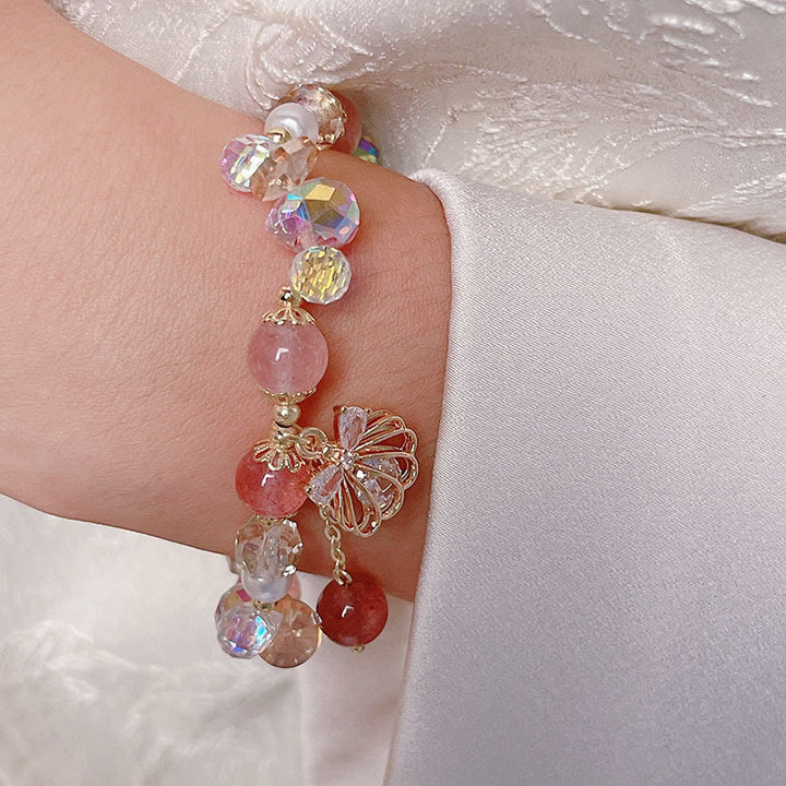Pulsera positiva de concha de perla y cuarzo fresa natural de Buddha Stones