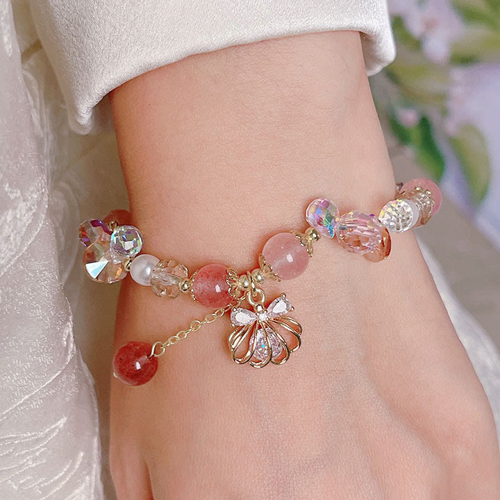 Pulsera positiva de concha de perla y cuarzo fresa natural de Buddha Stones