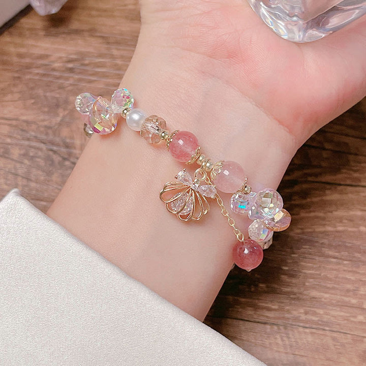 Pulsera positiva de concha de perla y cuarzo fresa natural de Buddha Stones