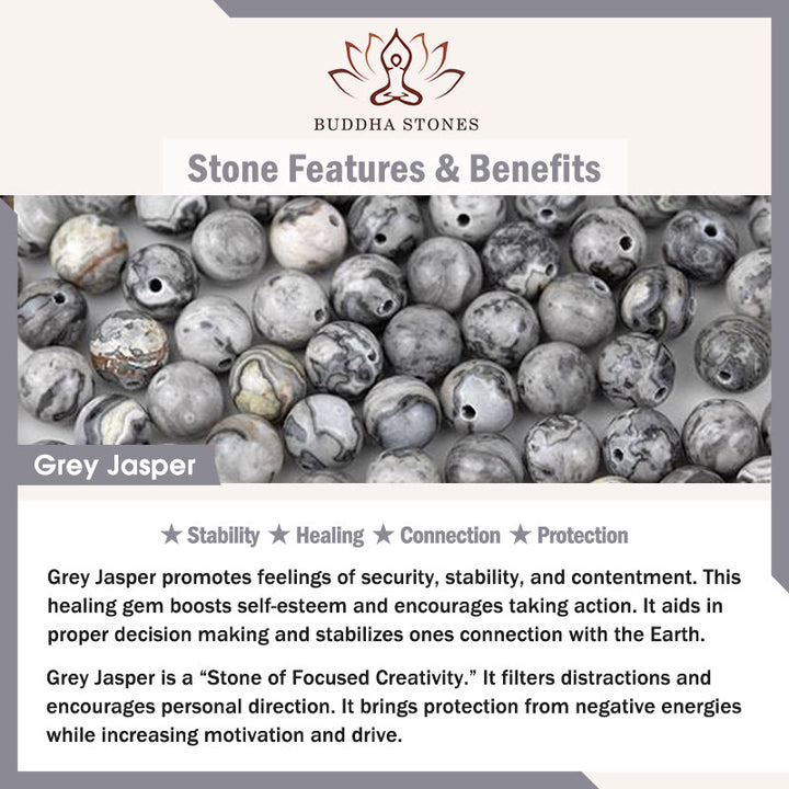 Pulsera de jaspe gris esmerilado natural con Buddha Stones y protección curativa para el rostro de Buda - image 9