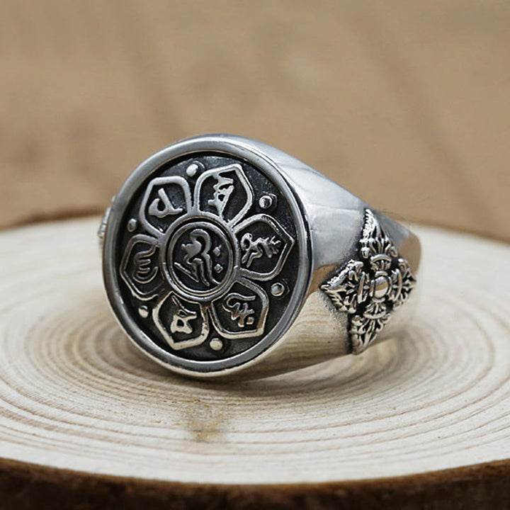 Anillo giratorio de cobre con diseño vajra Om Mani Padme Hum de Buddha Stones tibetanas