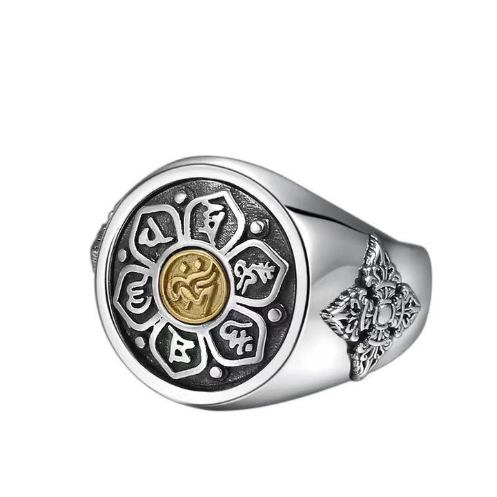 Anillo giratorio de cobre con diseño vajra Om Mani Padme Hum de Buddha Stones tibetanas