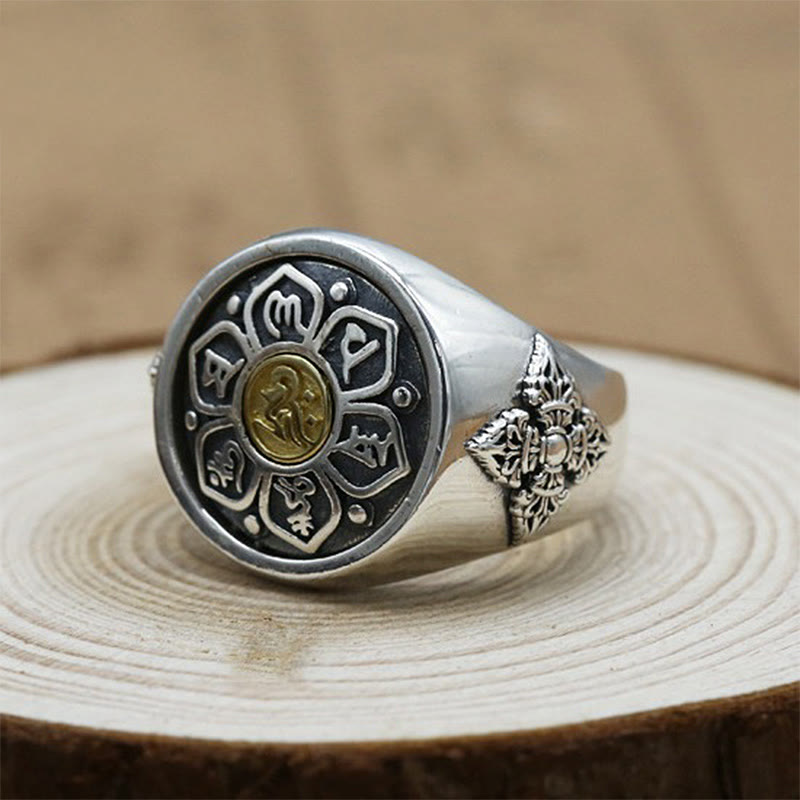 Anillo giratorio de cobre con diseño vajra Om Mani Padme Hum de Buddha Stones tibetanas