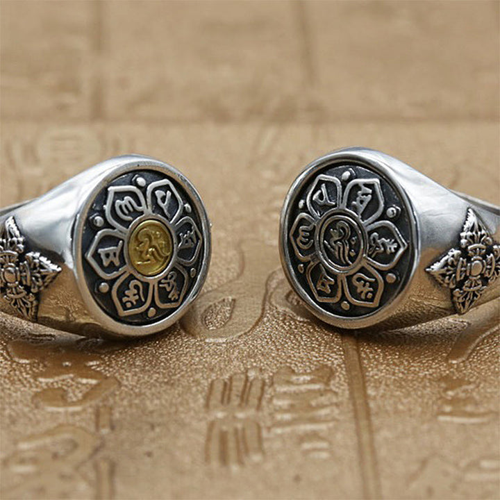 Anillo giratorio de cobre con diseño vajra Om Mani Padme Hum de Buddha Stones tibetanas