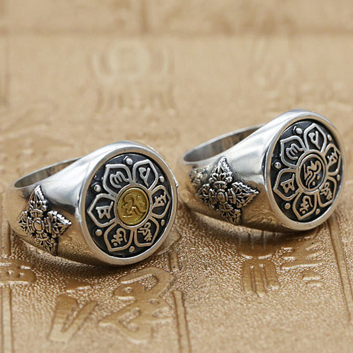 Anillo giratorio de cobre con diseño vajra Om Mani Padme Hum de Buddha Stones tibetanas
