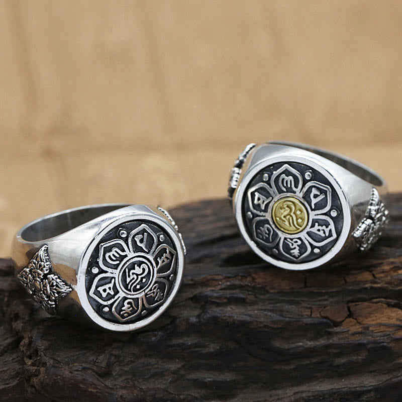 Anillo giratorio de cobre con diseño vajra Om Mani Padme Hum de Buddha Stones tibetanas