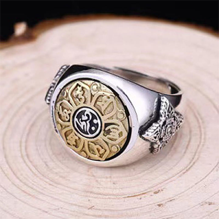Anillo giratorio de cobre con diseño vajra Om Mani Padme Hum de Buddha Stones tibetanas