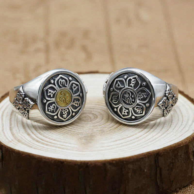 Anillo giratorio de cobre con diseño vajra Om Mani Padme Hum de Buddha Stones tibetanas