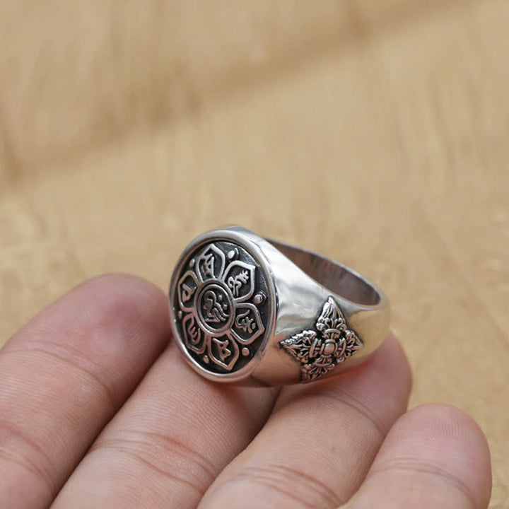 Anillo giratorio de cobre con diseño vajra Om Mani Padme Hum de Buddha Stones tibetanas