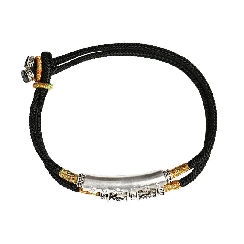 Pulsera tejida a mano con nudo de dragón y Buddha Stones en plata de ley con Om Mani Padme Hum