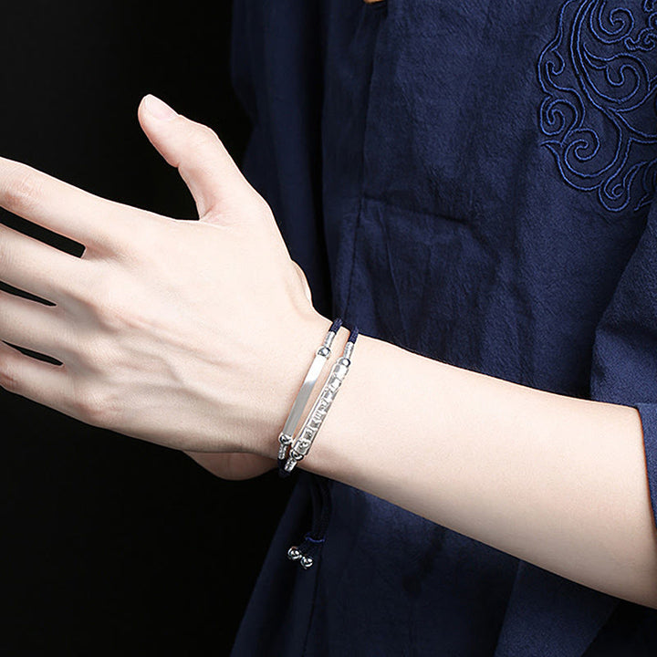 Pulsera tejida a mano con nudo de dragón y Buddha Stones en plata de ley con Om Mani Padme Hum