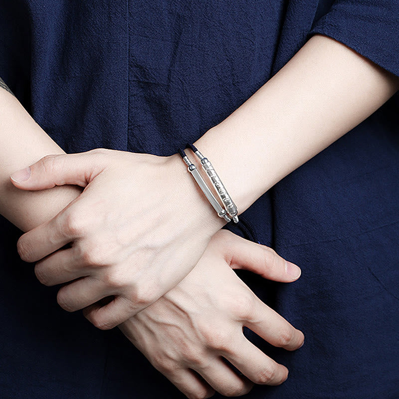 Pulsera tejida a mano con nudo de dragón y Buddha Stones en plata de ley con Om Mani Padme Hum