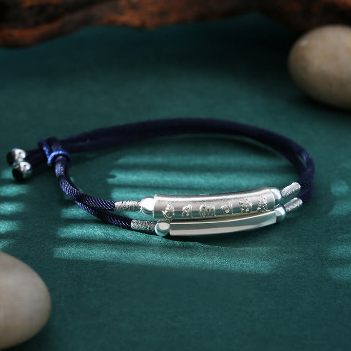 Pulsera tejida a mano con nudo de dragón y Buddha Stones en plata de ley con Om Mani Padme Hum