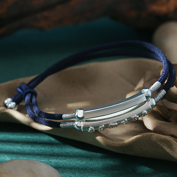 Pulsera tejida a mano con nudo de dragón y Buddha Stones en plata de ley con Om Mani Padme Hum